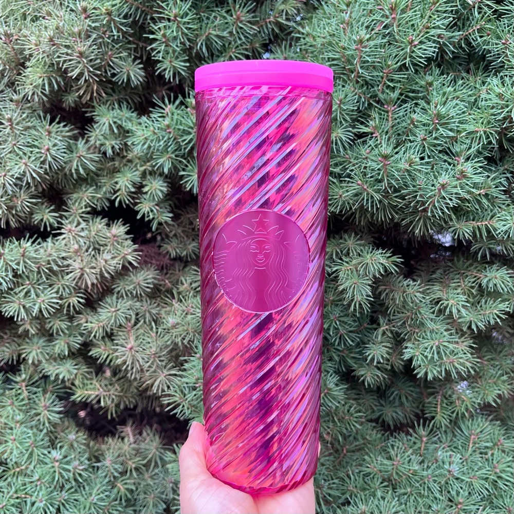New Starbucks 2022 Christmas Holiday Sangria Pink Spiral Textured Tumbler 16oz